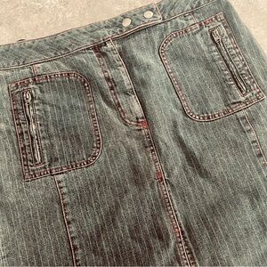 Claude Arielle Steampunk Grunge Red Threaded Denim Skirt Size EU42